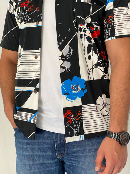 Vintage Napili Hawaii Black Floral Hawaiian Camp Collar Shirt – M