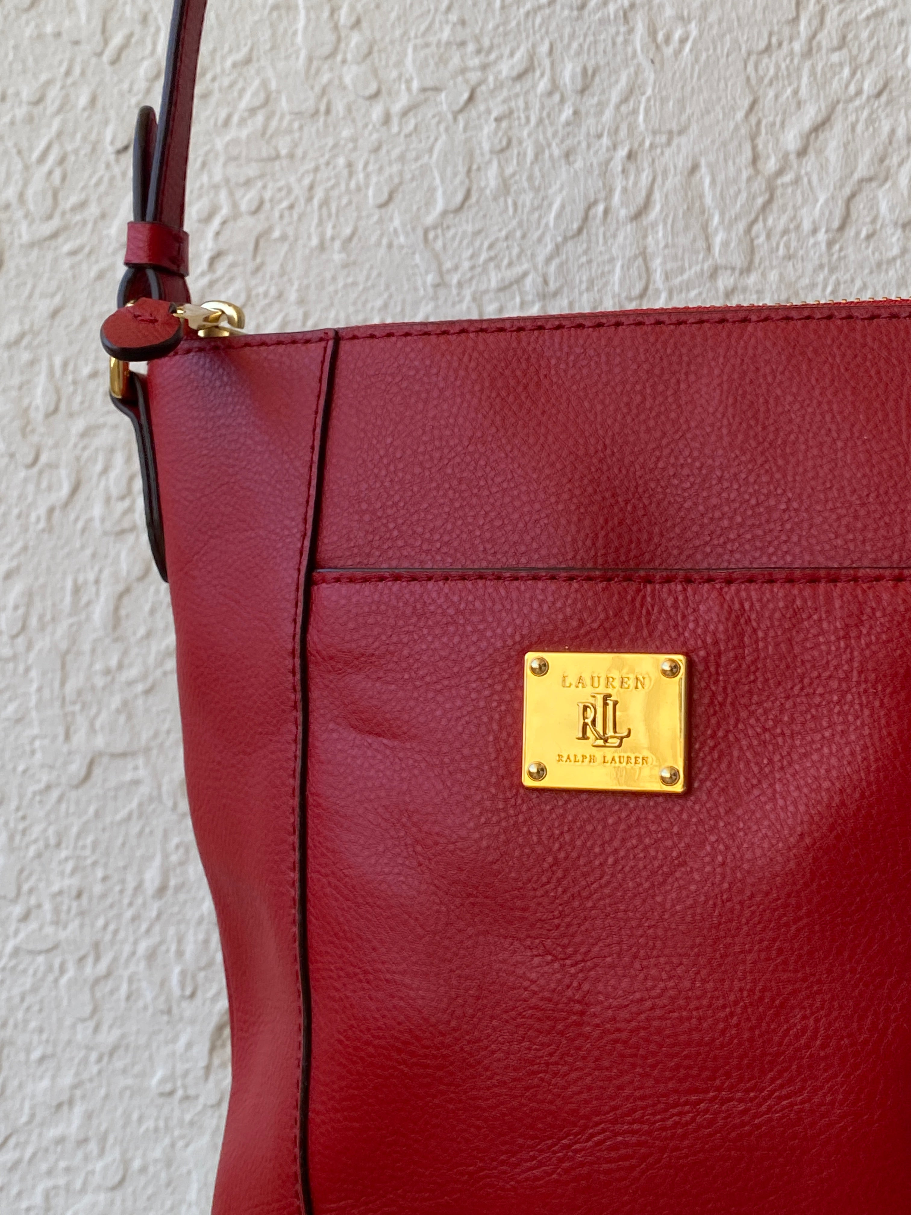 Lauren by Ralph Lauren Red Leather Messenger Crossbody Bag
