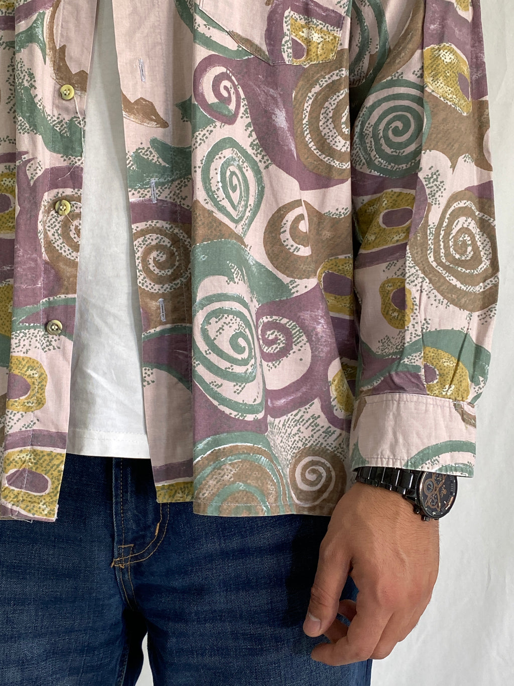 Vintage John F. Gee 90s Abstract Swirl Men’s Long Sleeve Shirt – XL