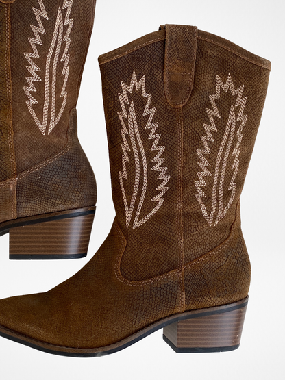 White Mountain Caraway Cowgirl Brown Genuine Leather Boots - 38EUR