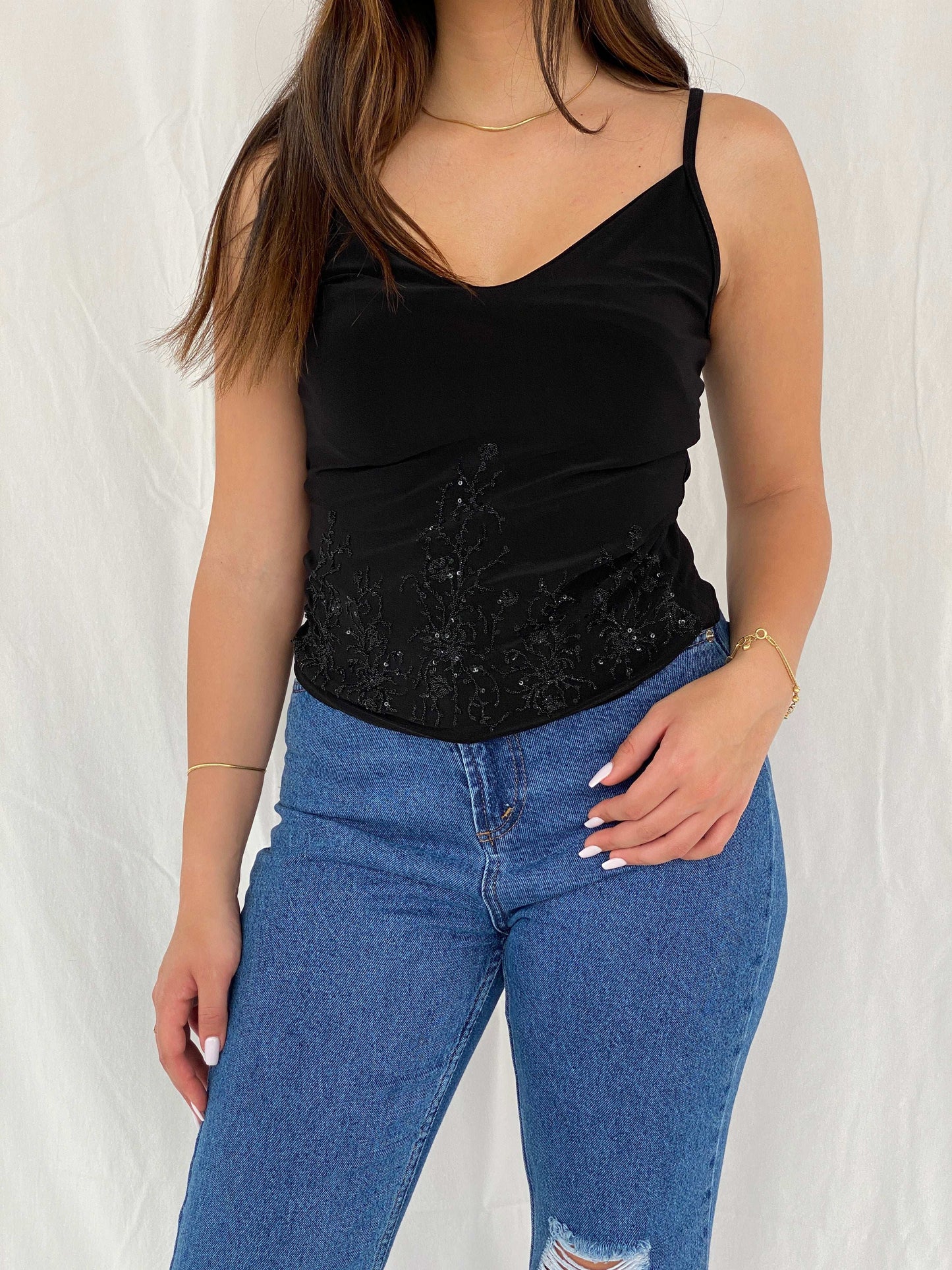 Vintage Y2K Cami Beaded Black Top - Size M - Balagan Vintage Sleeveless Top 00s, NEW IN, Rama, sleeveless top, summer