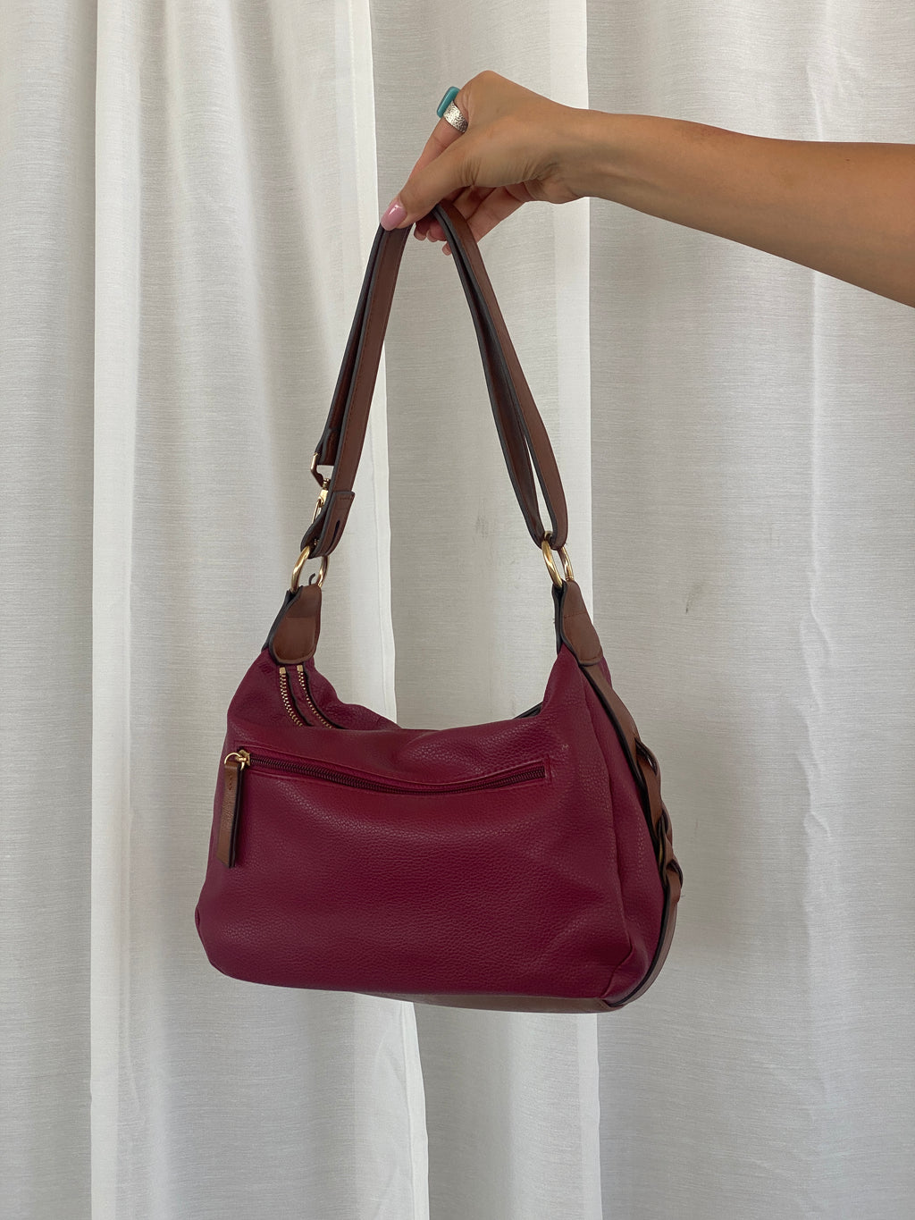 حقيبة كتف روزيتي الجميلة باللونين الأرجواني والبني للاستخدام اليومي