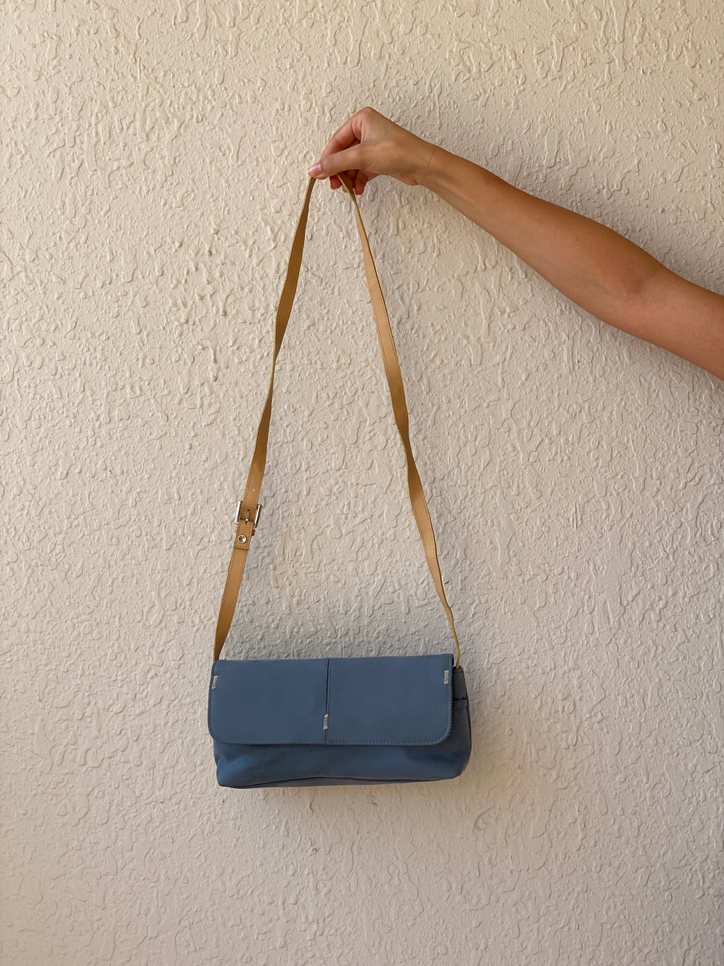 Vintage Amanda Smith Blue Purse Minimalist Y2K Flap Crossbody Bag