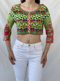 Y2K Ivko Colorful Patterned Cropped Button Up Cardigan - M