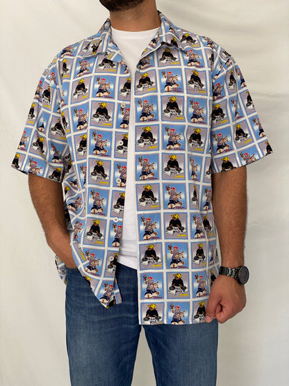 Y2K Blue Boy Hip-Hop Cartoon  Light Blue Graphic Shirt – L