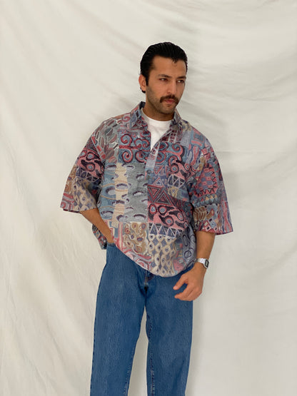 Vintage Fulton Street Shirtworks Abstract Print Elastic Hem Shirt – 2XL