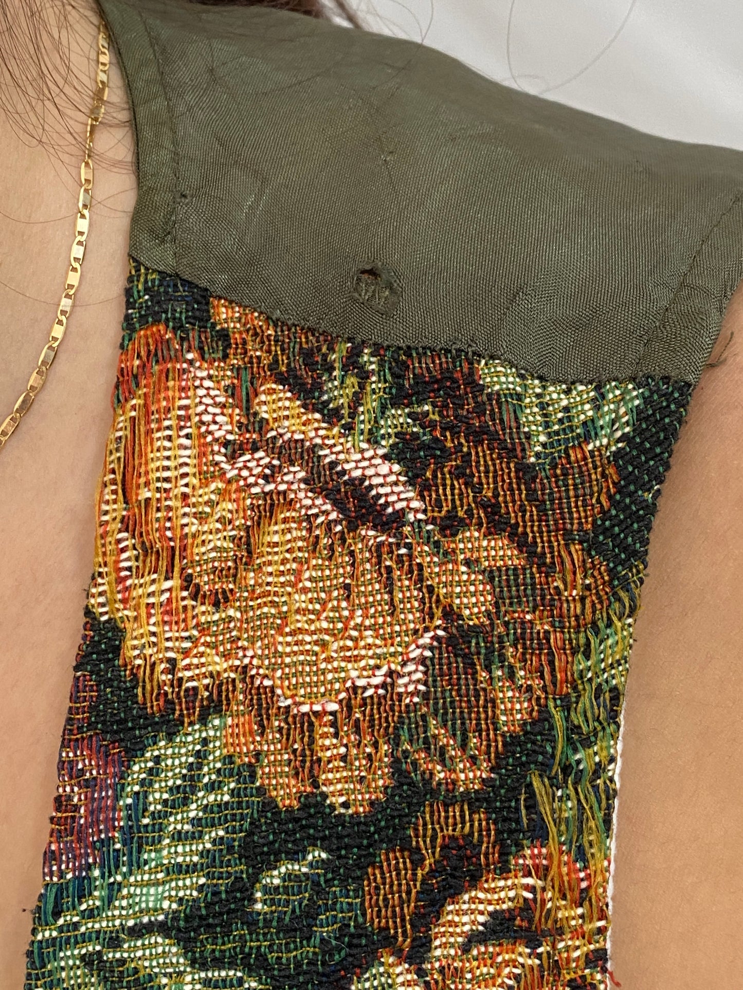 Vintage 90s Floral Tapestry Vest Green Rose Gobelin Waistcoat – L