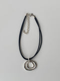 Chico’s Silver Toned Rings Pendant Leather Chocker Necklace