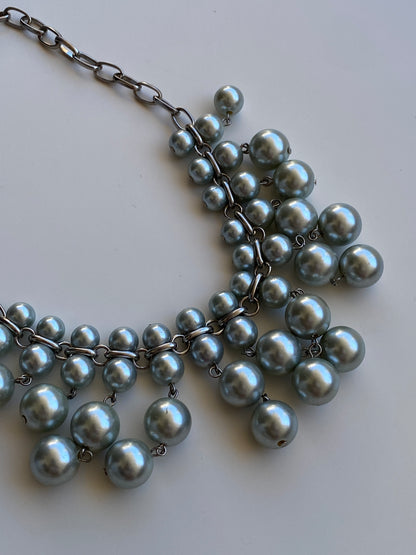 Vintage Y2K Jasper Conran Silver-Tone Grey Faux Pearl Cluster Bib Statement Necklace