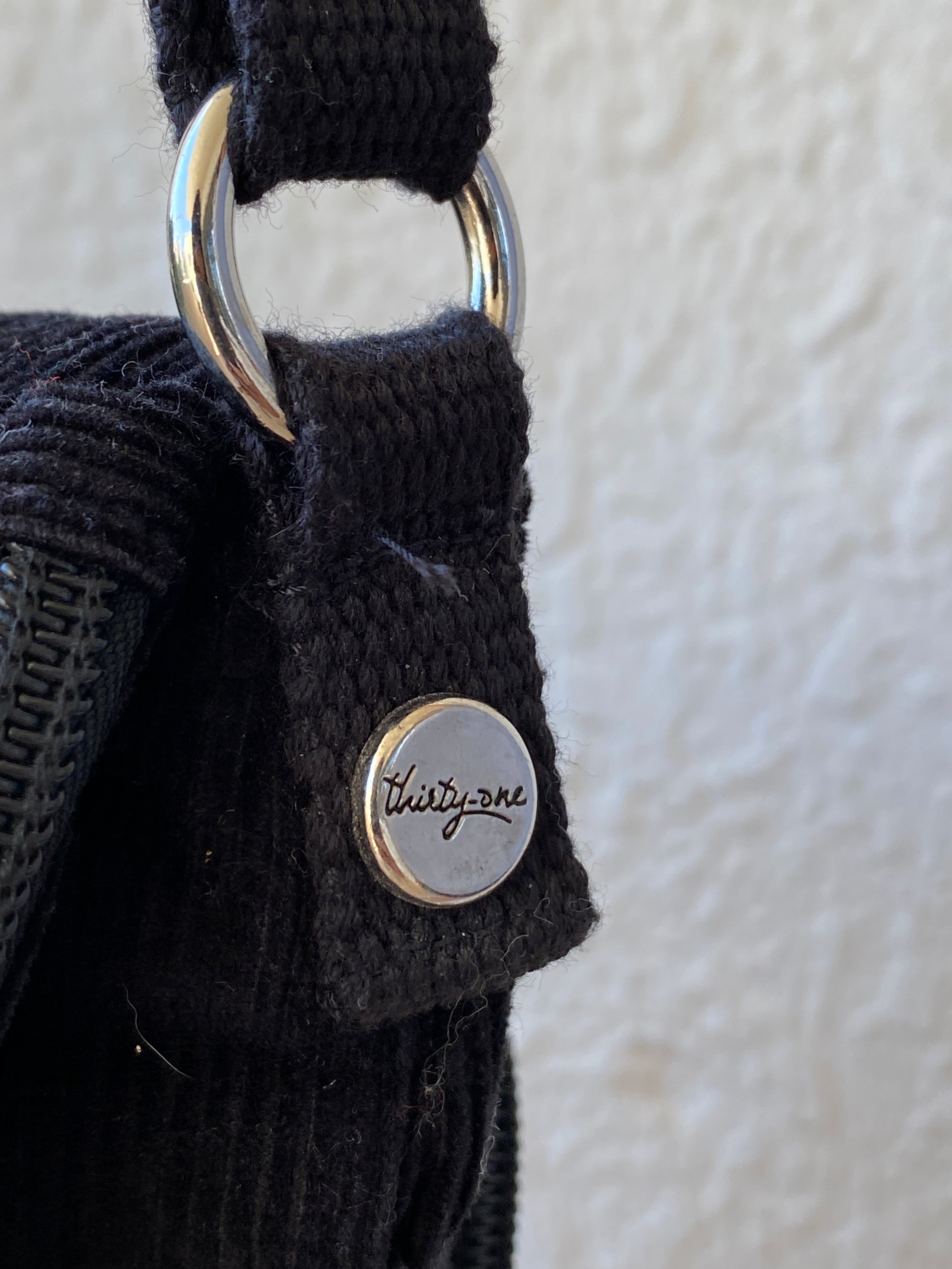 Y2K Thirty-One Black Corduroy Crossbody Bag with Pink Monogram J