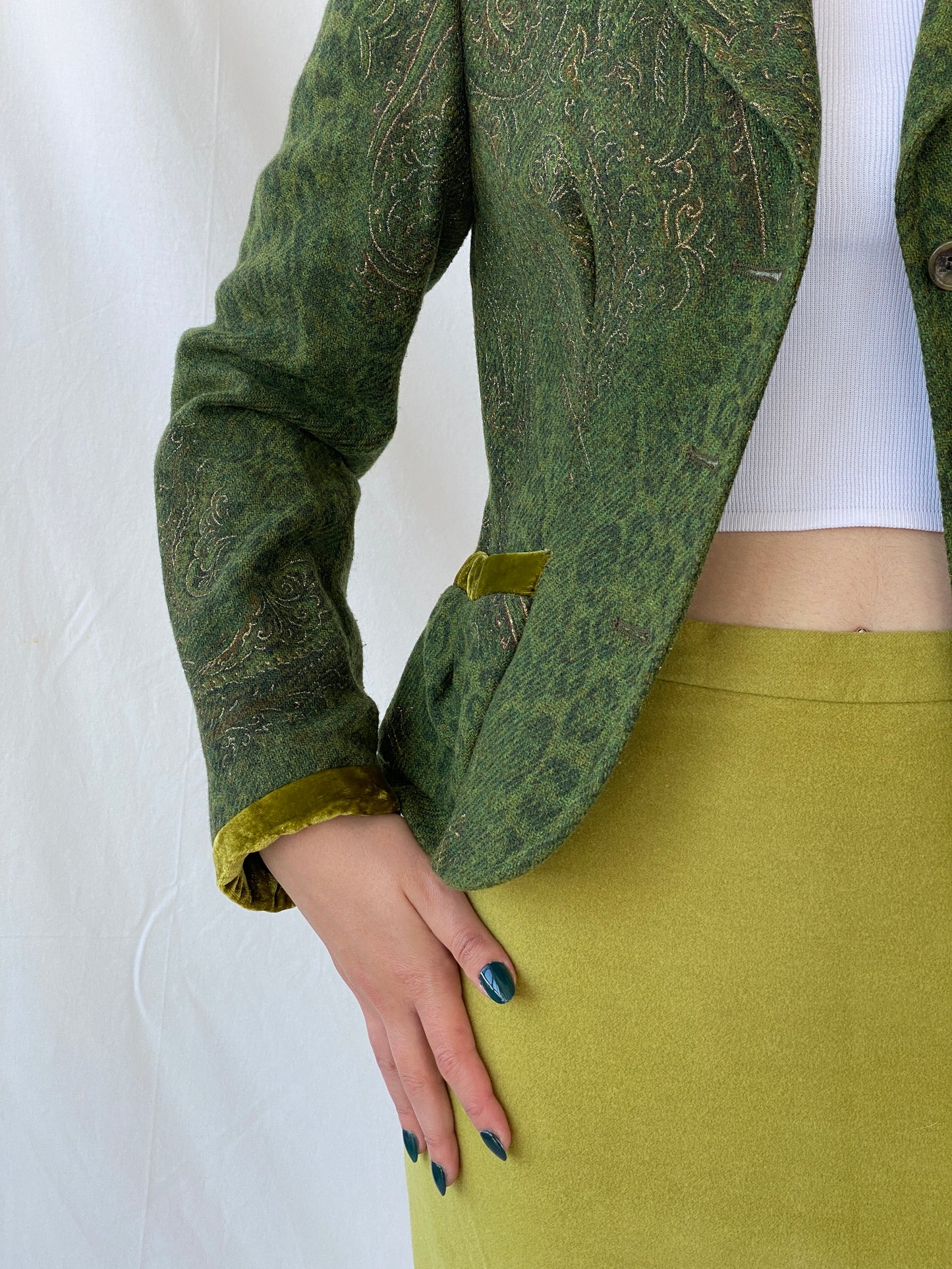 Vintage 90s Ever Green With Velvet Details Blazer - M