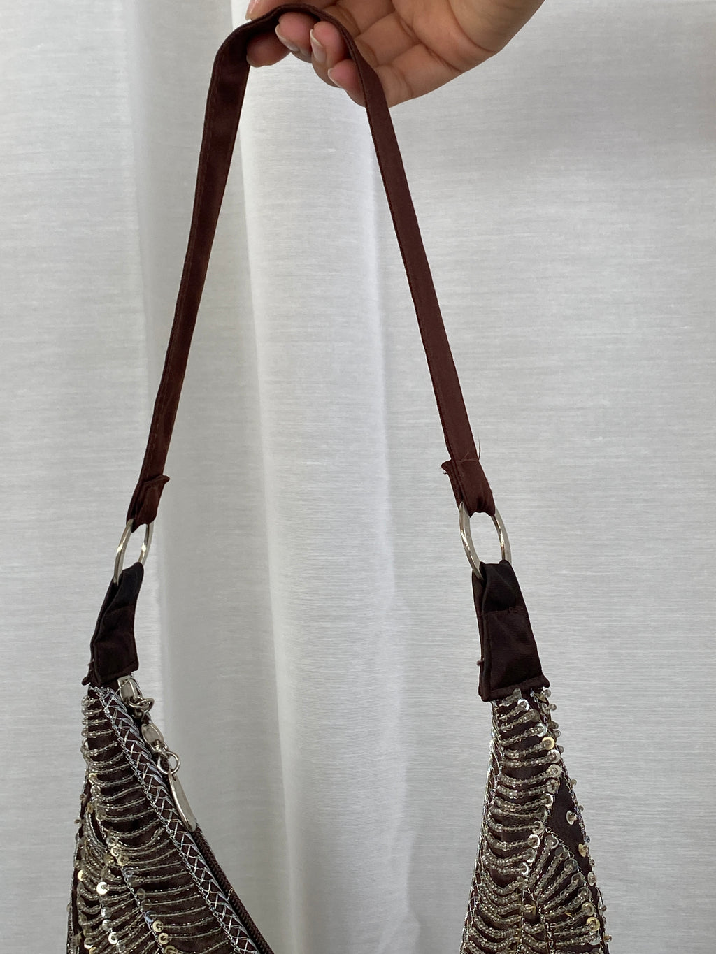 Y2K Aldo Brown Sequin Sparkle Beaded Hobo Party Bag