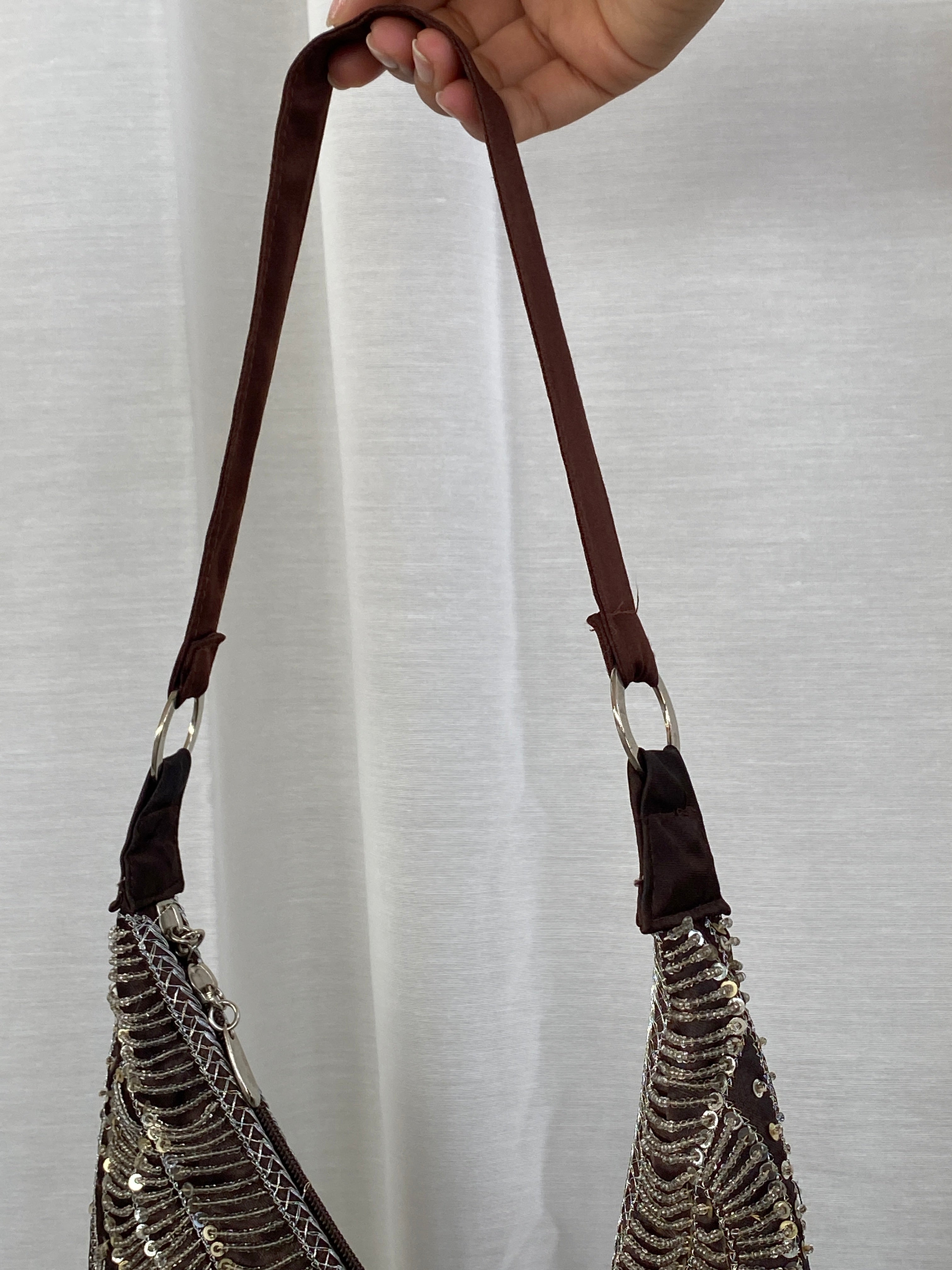 Y2K Aldo Brown Sequin Sparkle Beaded Hobo Party Bag