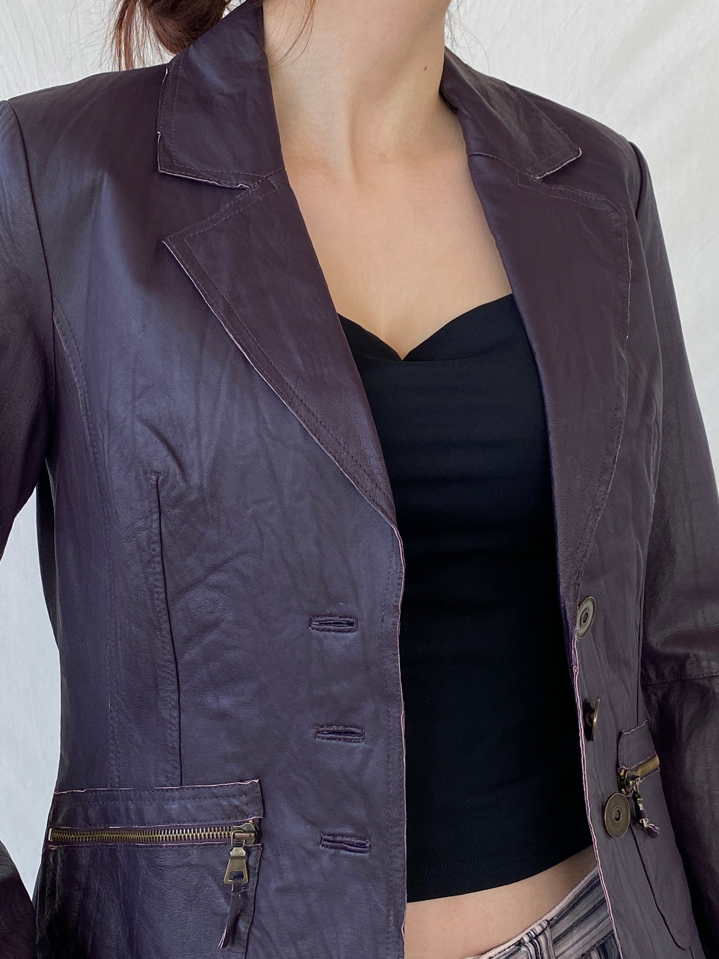 Vintage Bonita Purple Genuine Leather Women’s Blazer Jacket - S