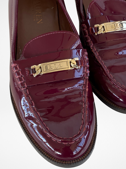 Ralph Lauren RLL Polished Patent Leather Burgundy Loafers - 38