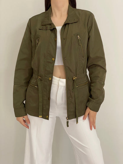 Vintage Y2K Ellos Olive Green Utility Jacket with Drawstring Waist - L