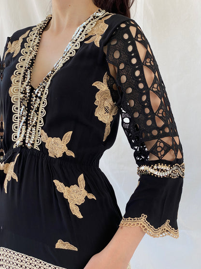 Statement Laurie & Joe Black Boho Core Embellished Indie Short Dress - M