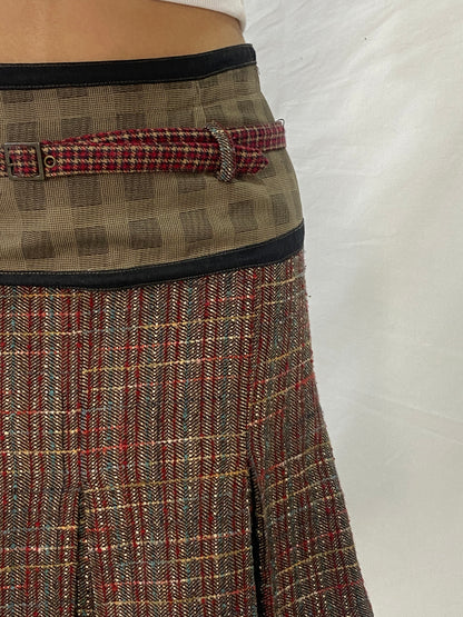 Beautiful Not The Same Red Brown Tweed Pleated Short Belted Skirt - M