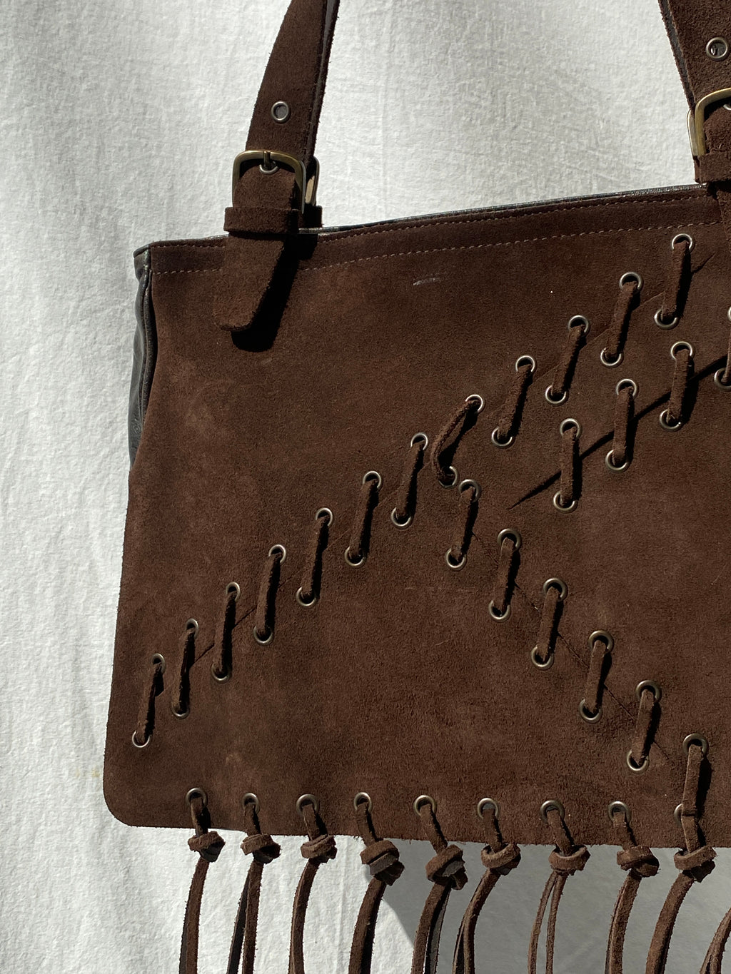 Vintage Malandrino Fringe Dark Brown Genuine Suede Bag