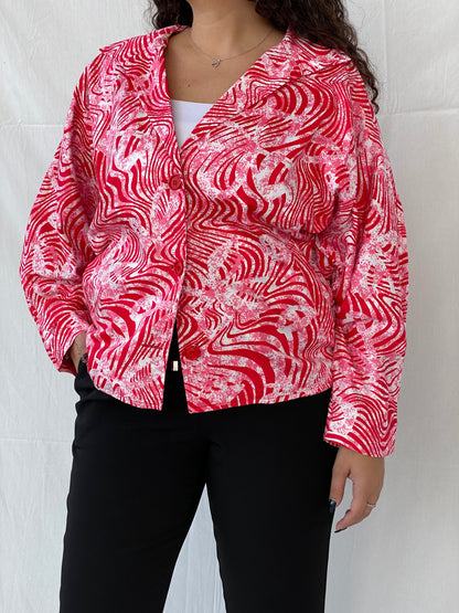 Vintage Label Vie Red and White Zebra Abstract Print Blazer - L