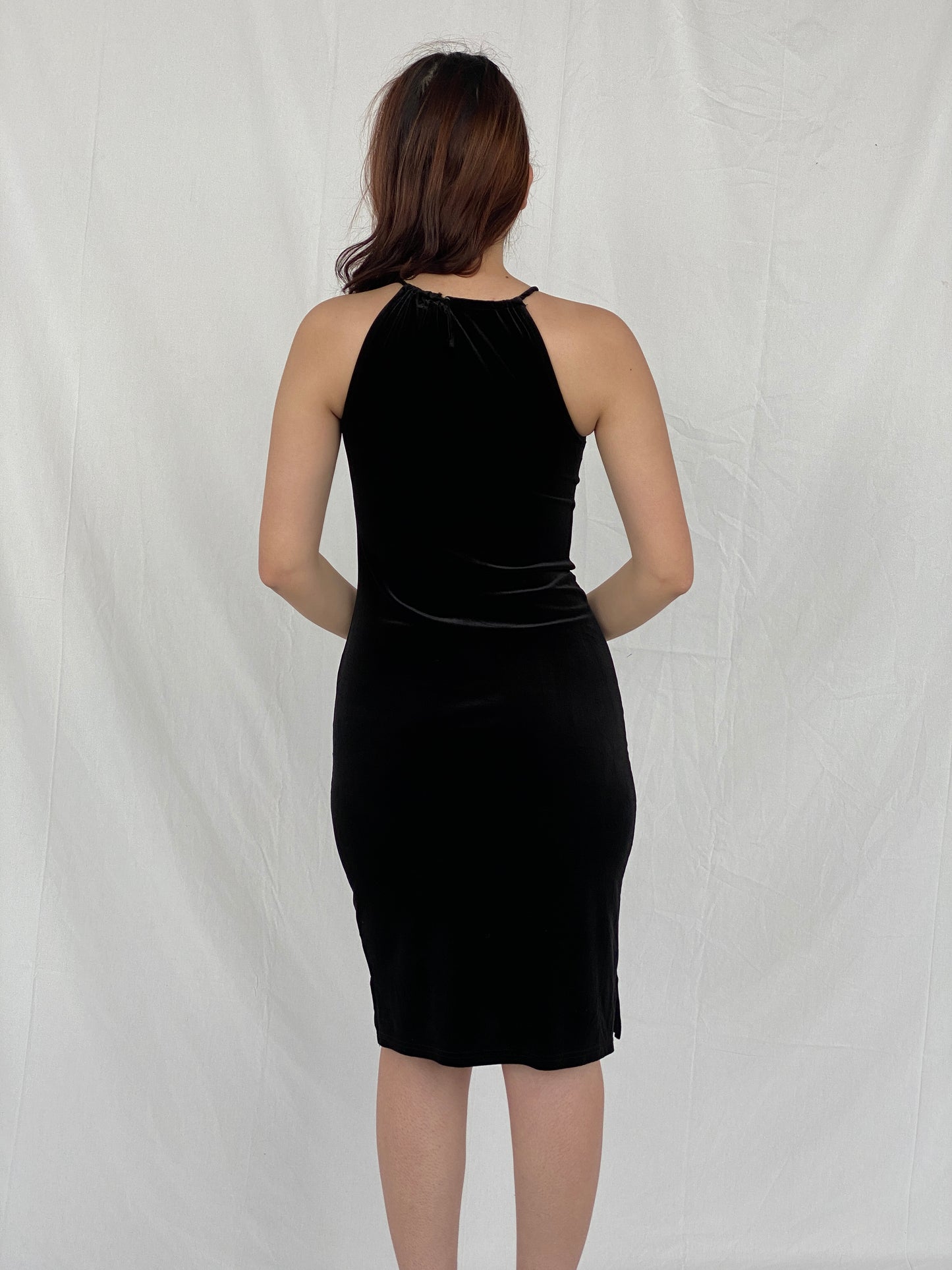 Vintage Limited Too Black Velvet Shimmery Midi Bodycon Dress - M