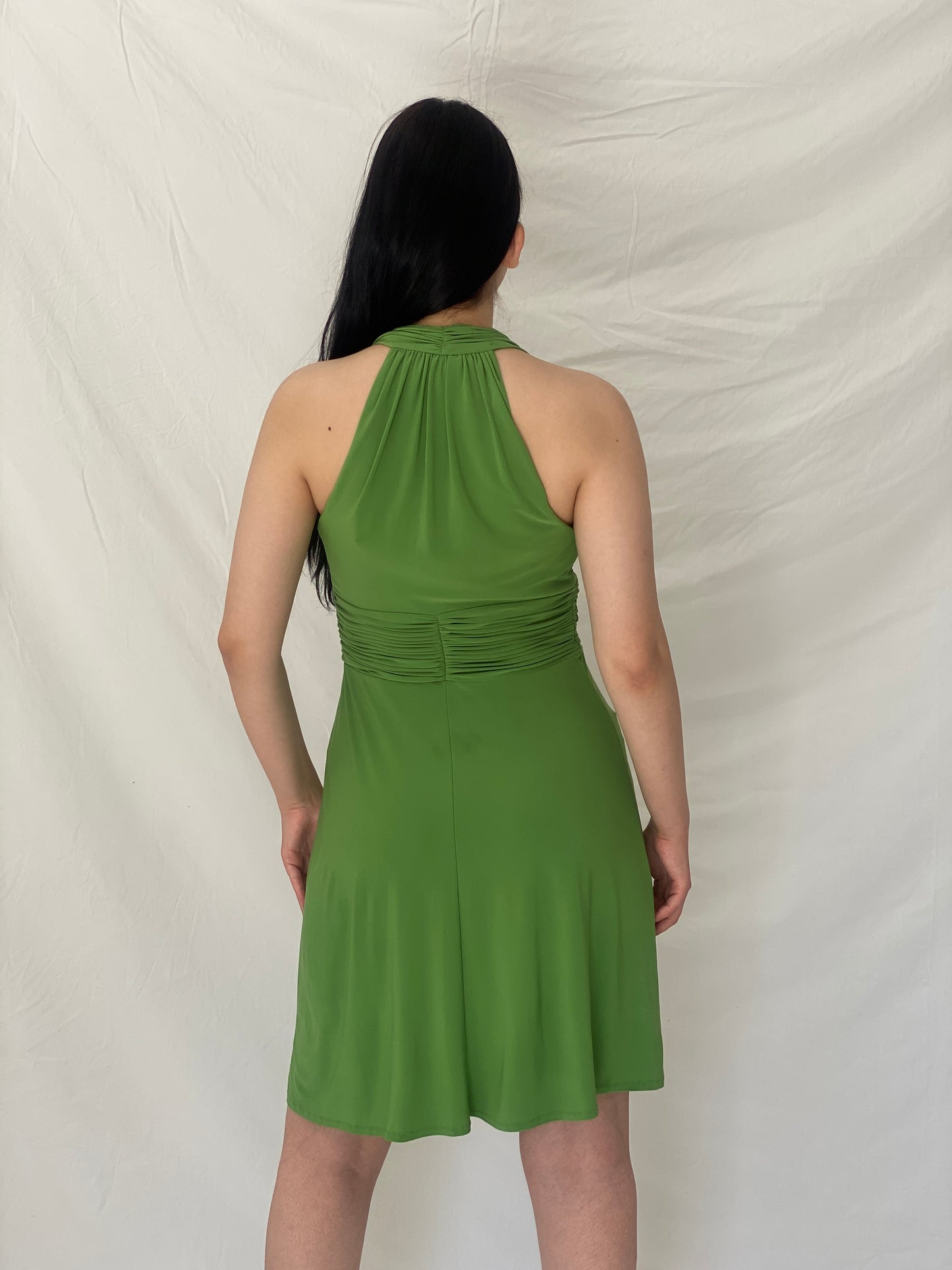 Vintage Y2K Evan-Picone Green Ruched Halter Dress - S