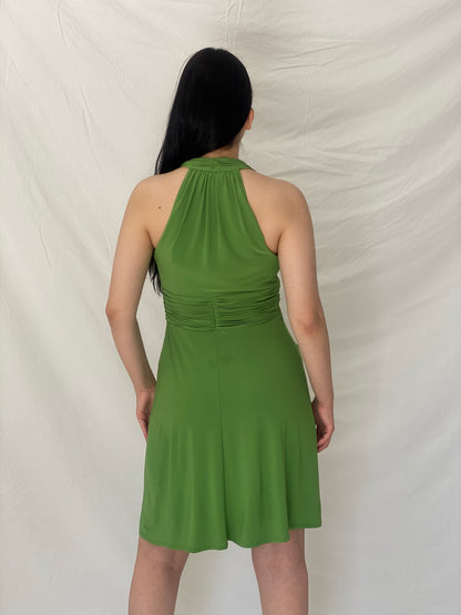 Vintage Y2K Evan-Picone Green Ruched Halter Dress - S
