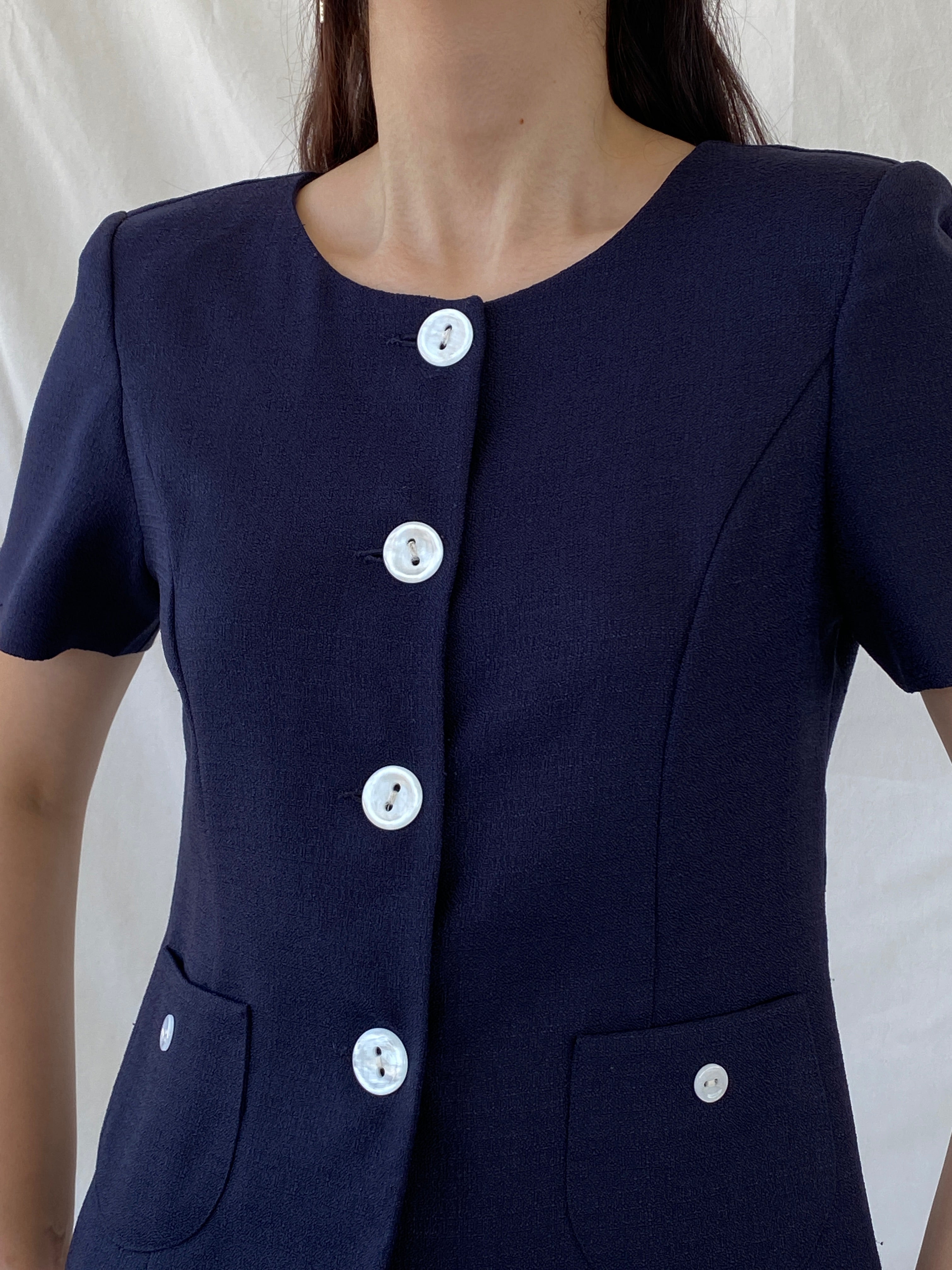 Vintage HBS Collection Navy White Buttons Women’s Short Sleeve Blazer - M