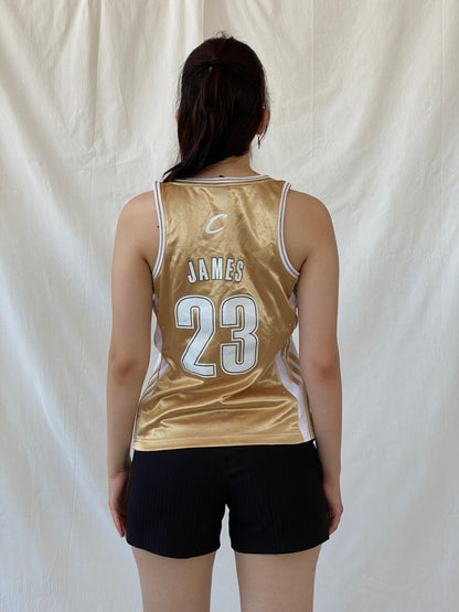 Rare Y2K Adidas NBA LeBron James #23 Gold Cleveland Cavaliers For Her Sporty Basketball Jersey - S