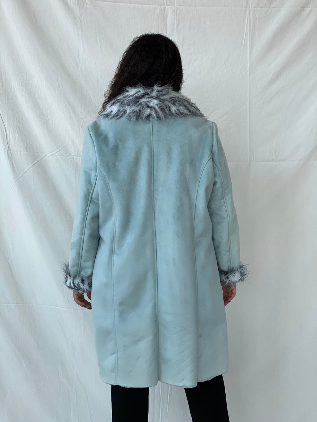 Y2K Blue Faux Fur Afghan Style Penny Lane Coat - 2XL