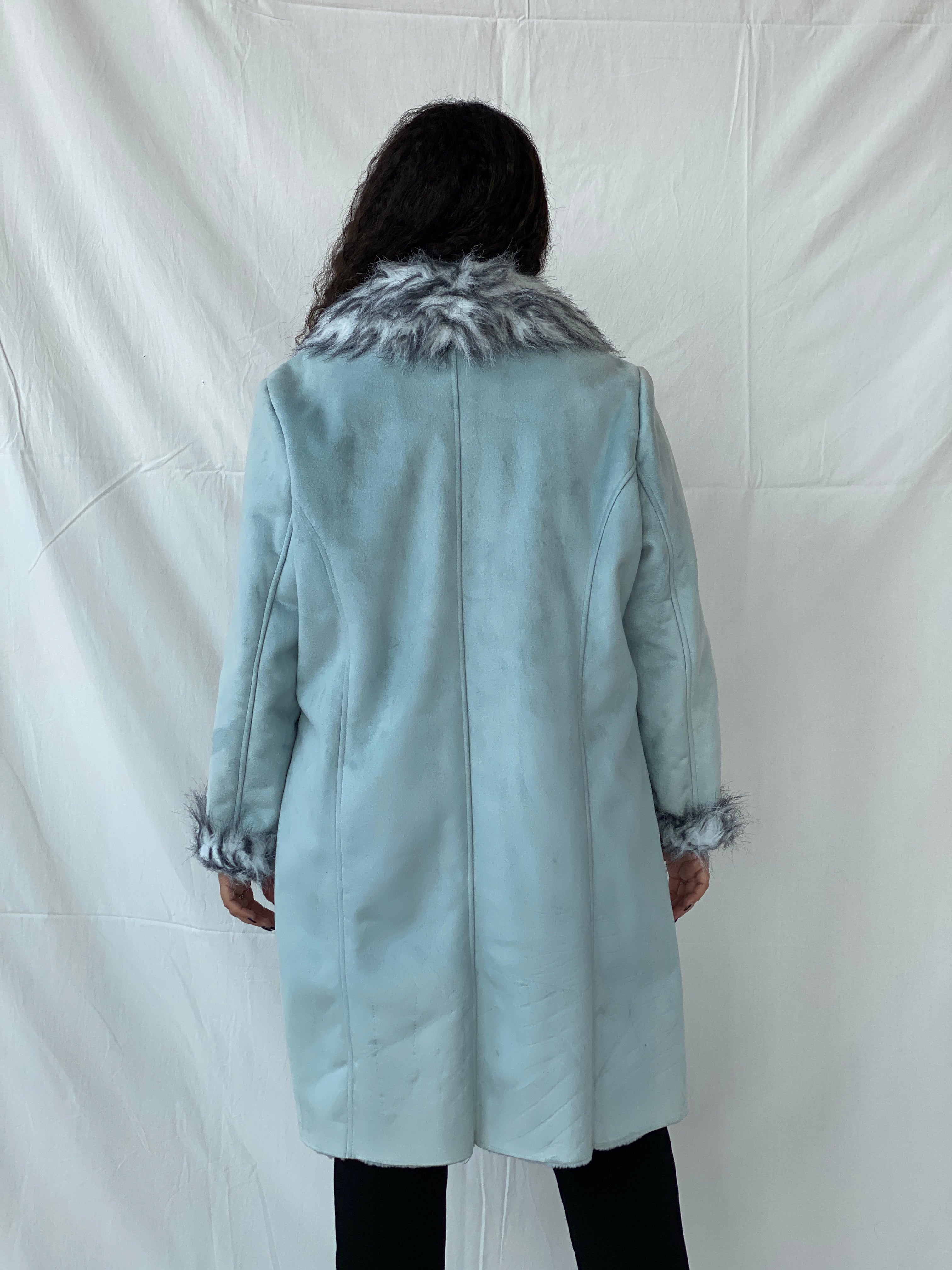 Y2K Blue Faux Fur Afghan Style Penny Lane Coat - 2XL