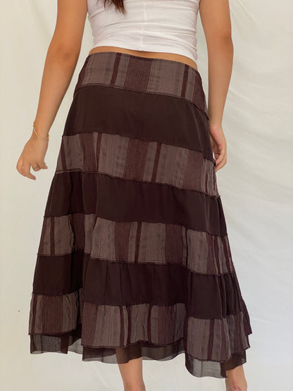 Vintage Y2K Boho CELAiA Brown Tiered Coin Trim Maxi Skirt – XL