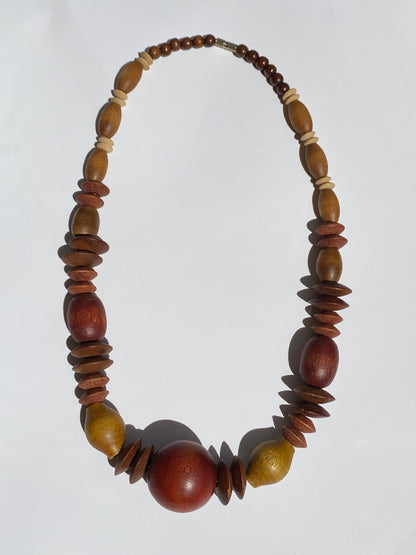 Vintage Boho Brown Wooden Bead Statement Necklace