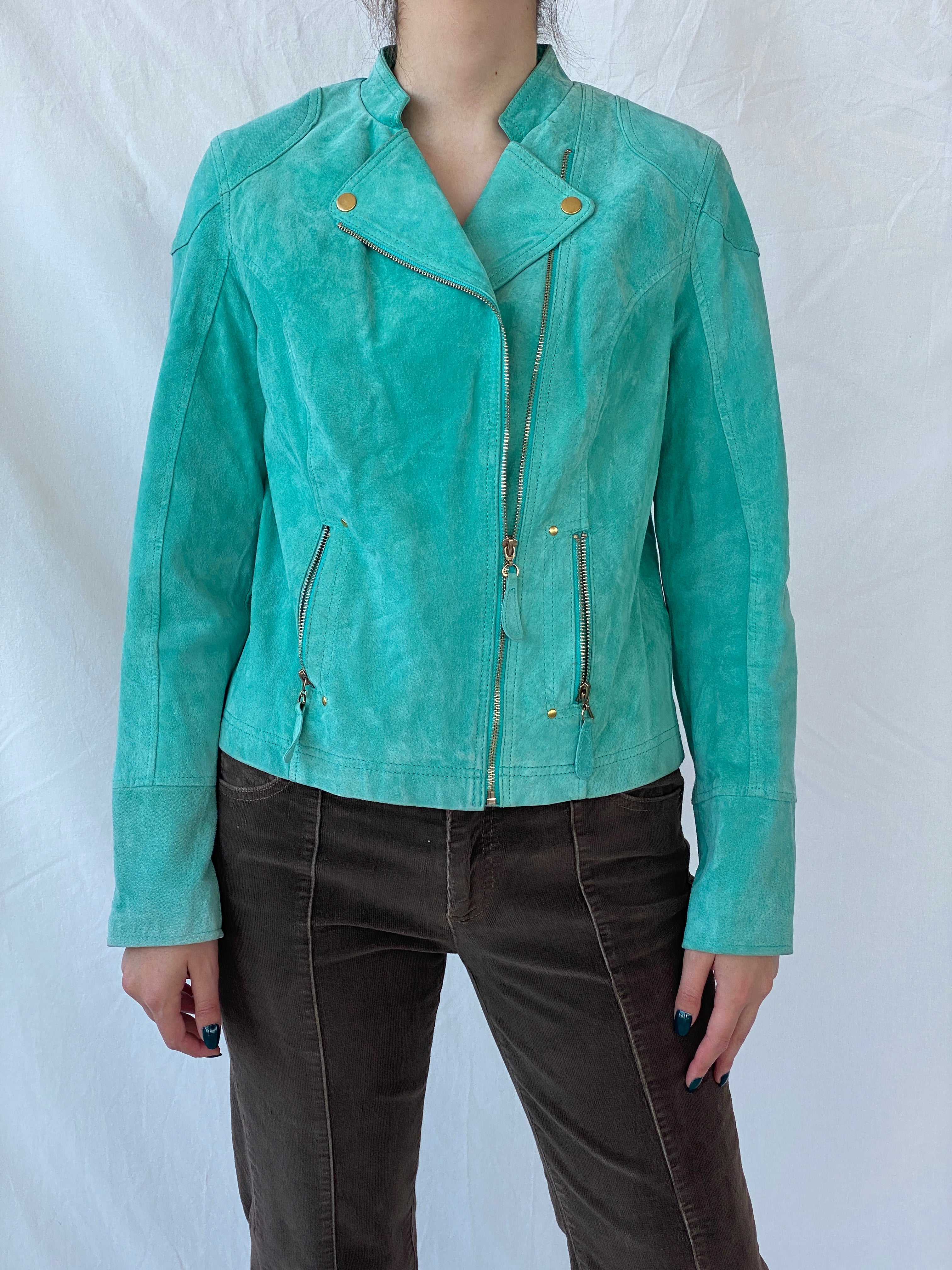 Beautiful RINO & PELLE Biker Style Women’s Blue Genuine Suede Jacket - L