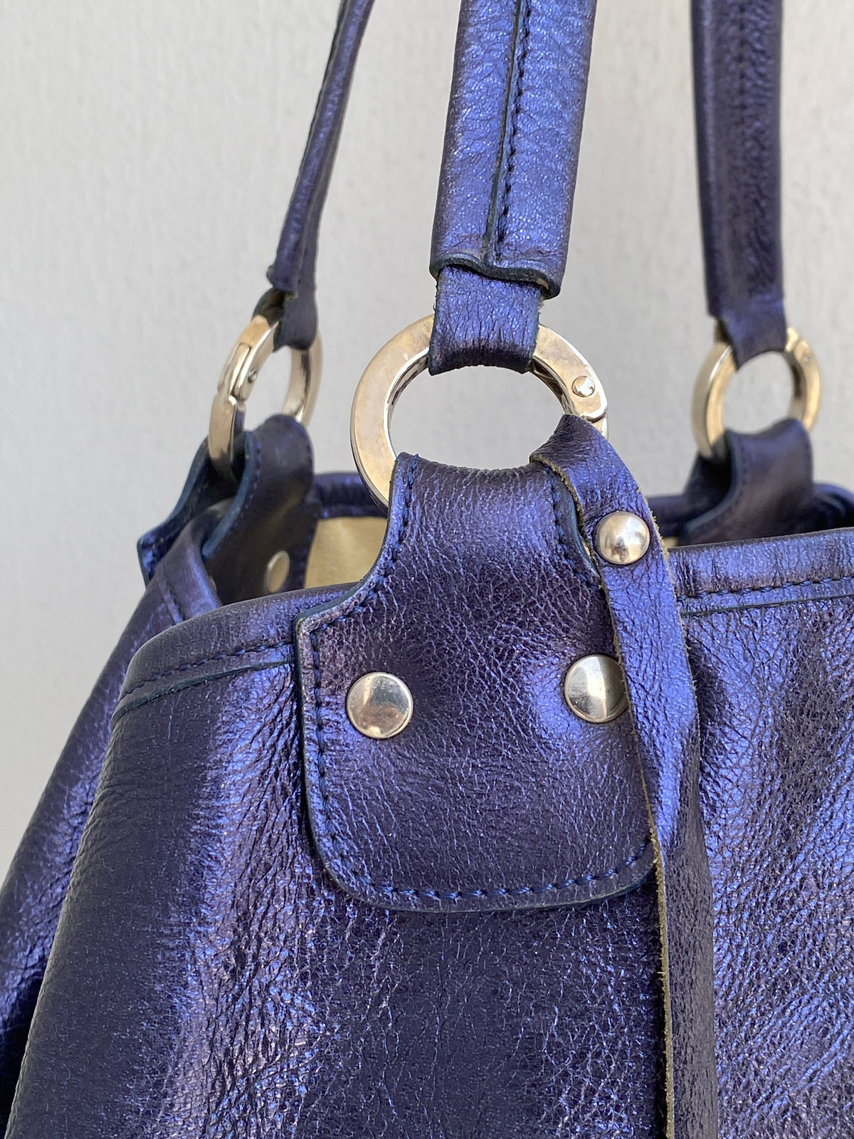 Vintage Y2K Metallic Blue Genuine Leather Slouchy Shoulder Bag Vintage Y2K Metallic Blue Genuine Leather Slouchy Shoulder Bag