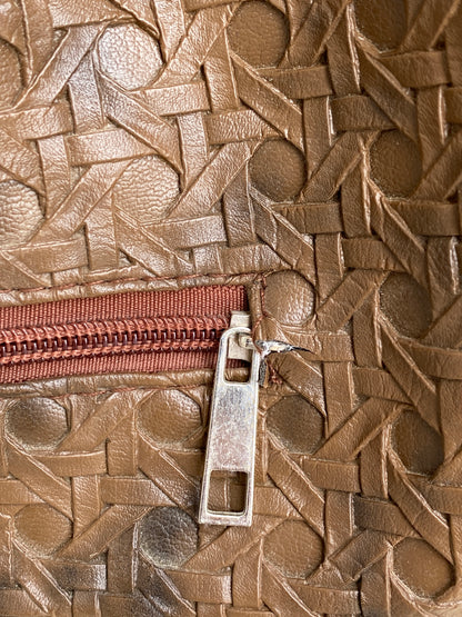 Vintage Y2K Brown Embossed Leather Hobo Bag Woven Texture Slouchy Shoulder Bag