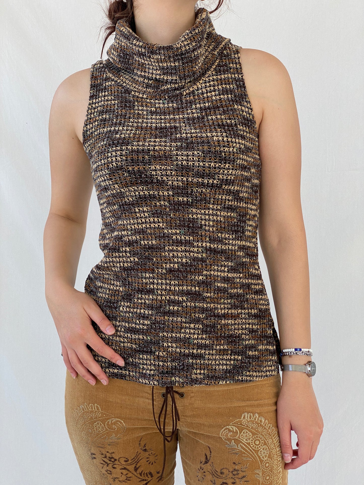 00s Papaya Clothing Shimmery Knitted Brown Sleeveless Top - L