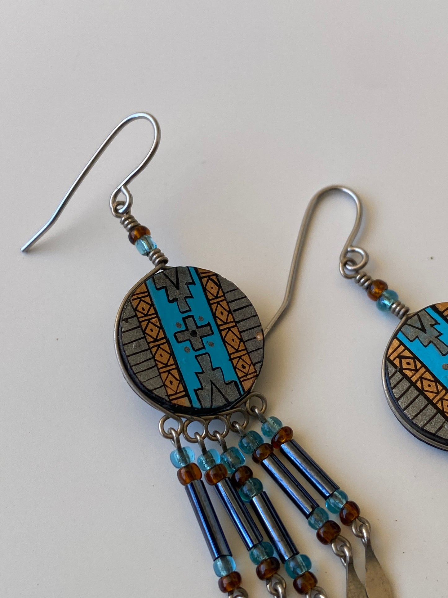 Vintage Southwestern Inspired Beaded Dangle Fringe Earrings