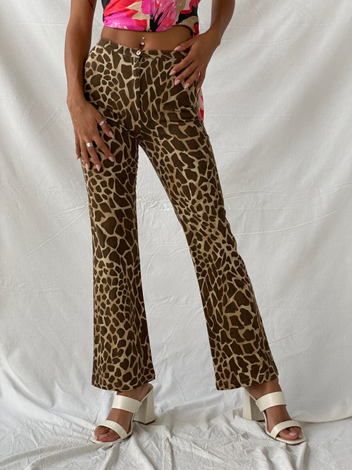 CHERIMAX Giraffe Print Brown and Beige Flare Pants - XS