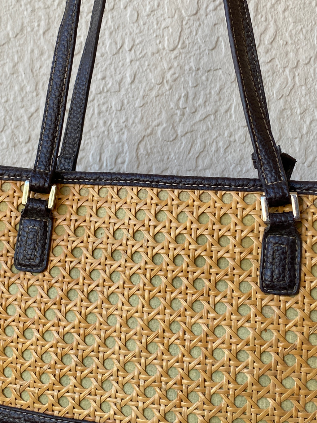Liz Claiborne Woven Rattan Vegan Brown Leather Straw Shoulder Bag