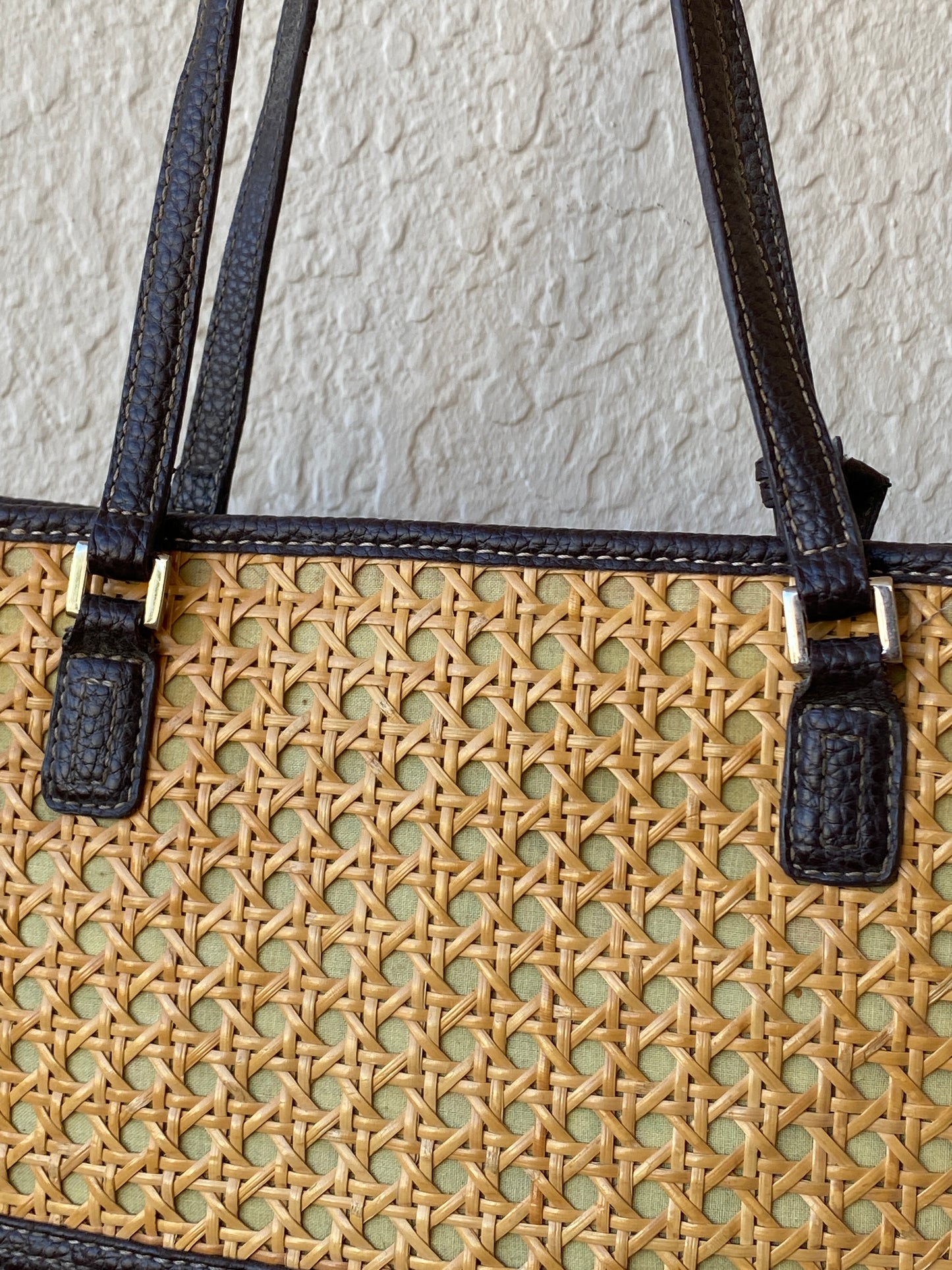 Liz Claiborne Woven Rattan Vegan Brown Leather Straw Shoulder Bag