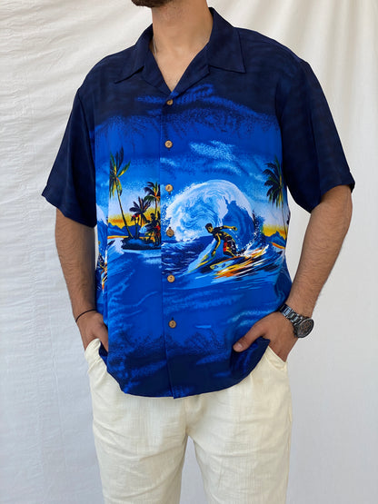 Vintage Kennington Hawaiian Half-Sleeve Blue Shirt - XL