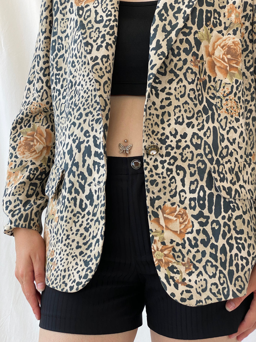 سترة بليزر بنية سوداء بطبعة جلد الفهد من SELMA - مقاس XL