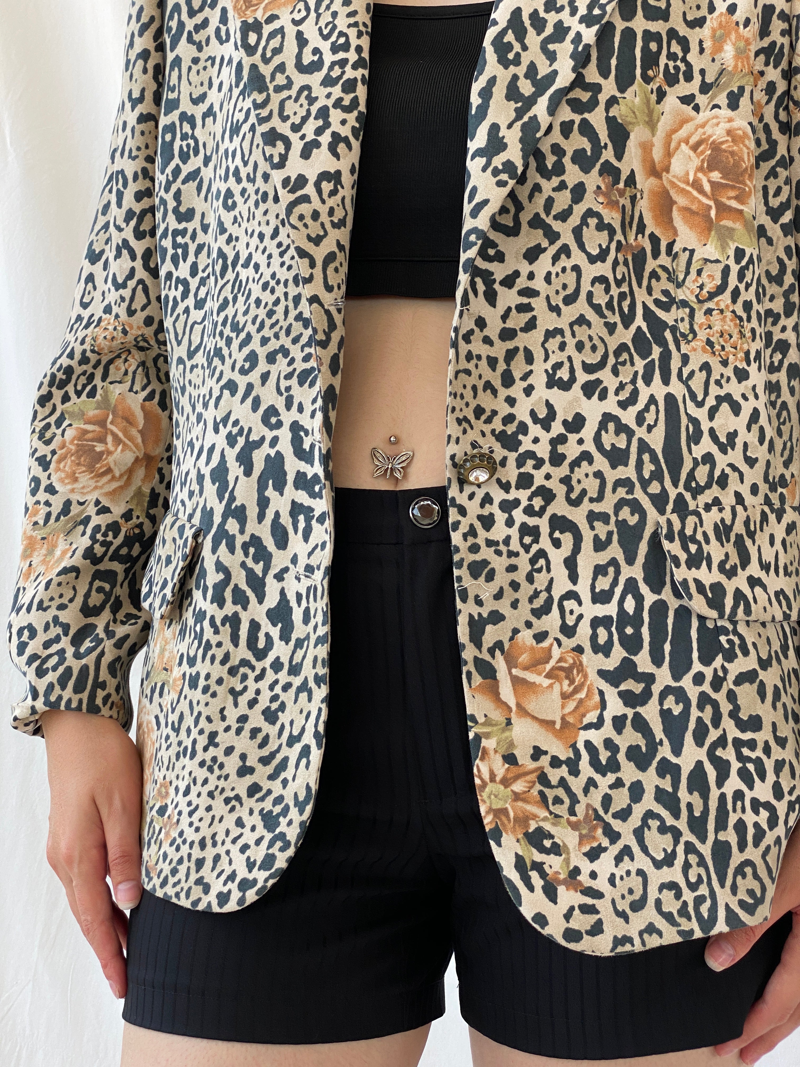 سترة بليزر بنية سوداء بطبعة جلد الفهد من SELMA - مقاس XL