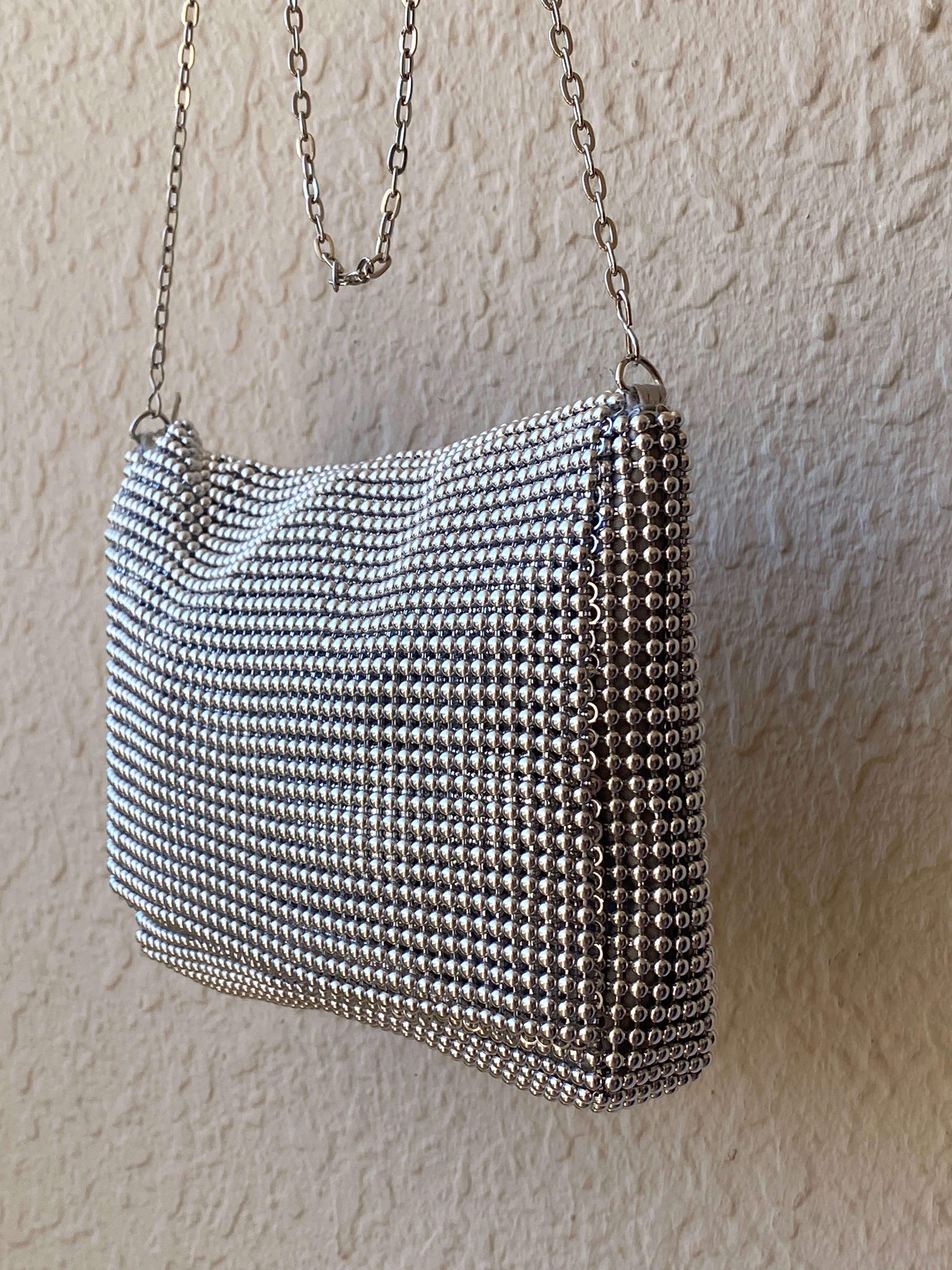 Vintage La Regale Silver Mesh Evening Bag with Chain Strap – Y2K Glam
