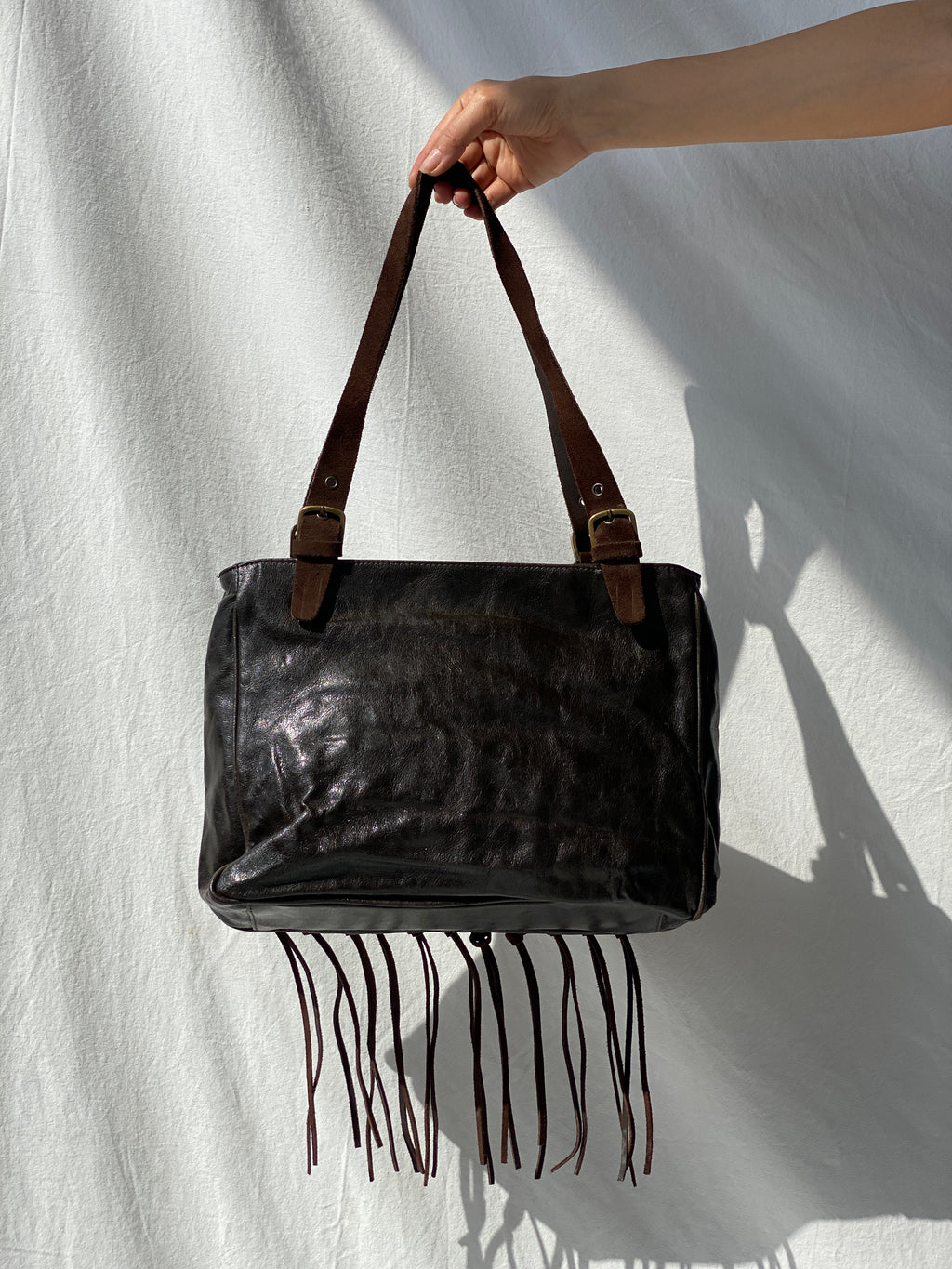 Vintage Malandrino Fringe Dark Brown Genuine Suede Bag
