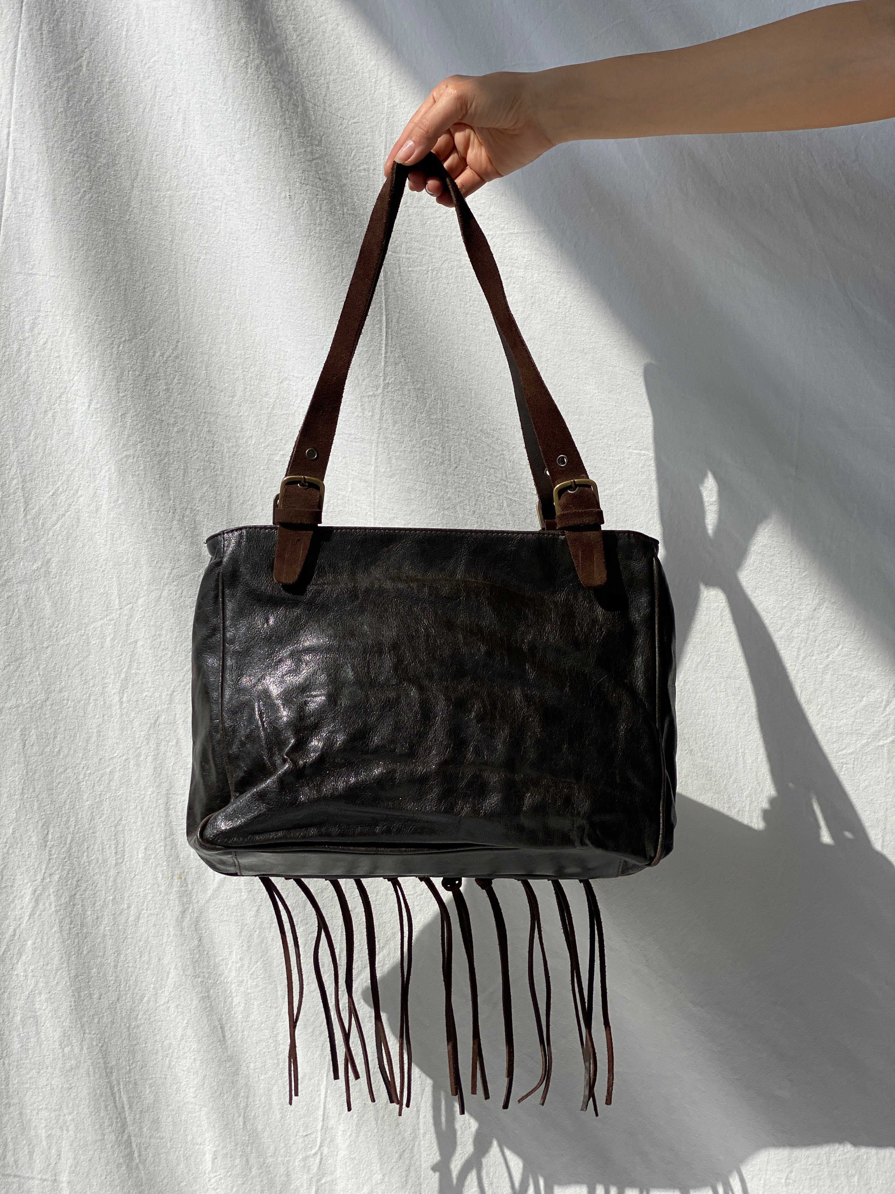 Vintage Malandrino Fringe Dark Brown Genuine Suede Bag