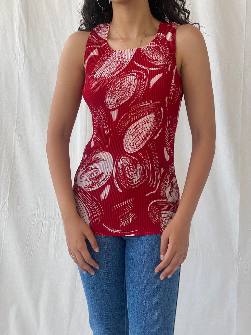 Vintage Jiabin Pleated Red & White Top & Cardigan Women’s Set - M