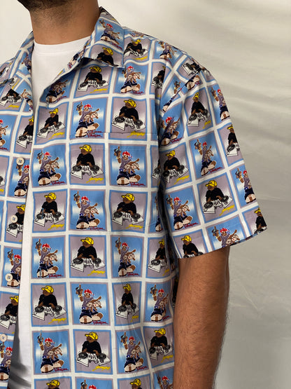 Y2K Blue Boy Hip-Hop Cartoon  Light Blue Graphic Shirt – L