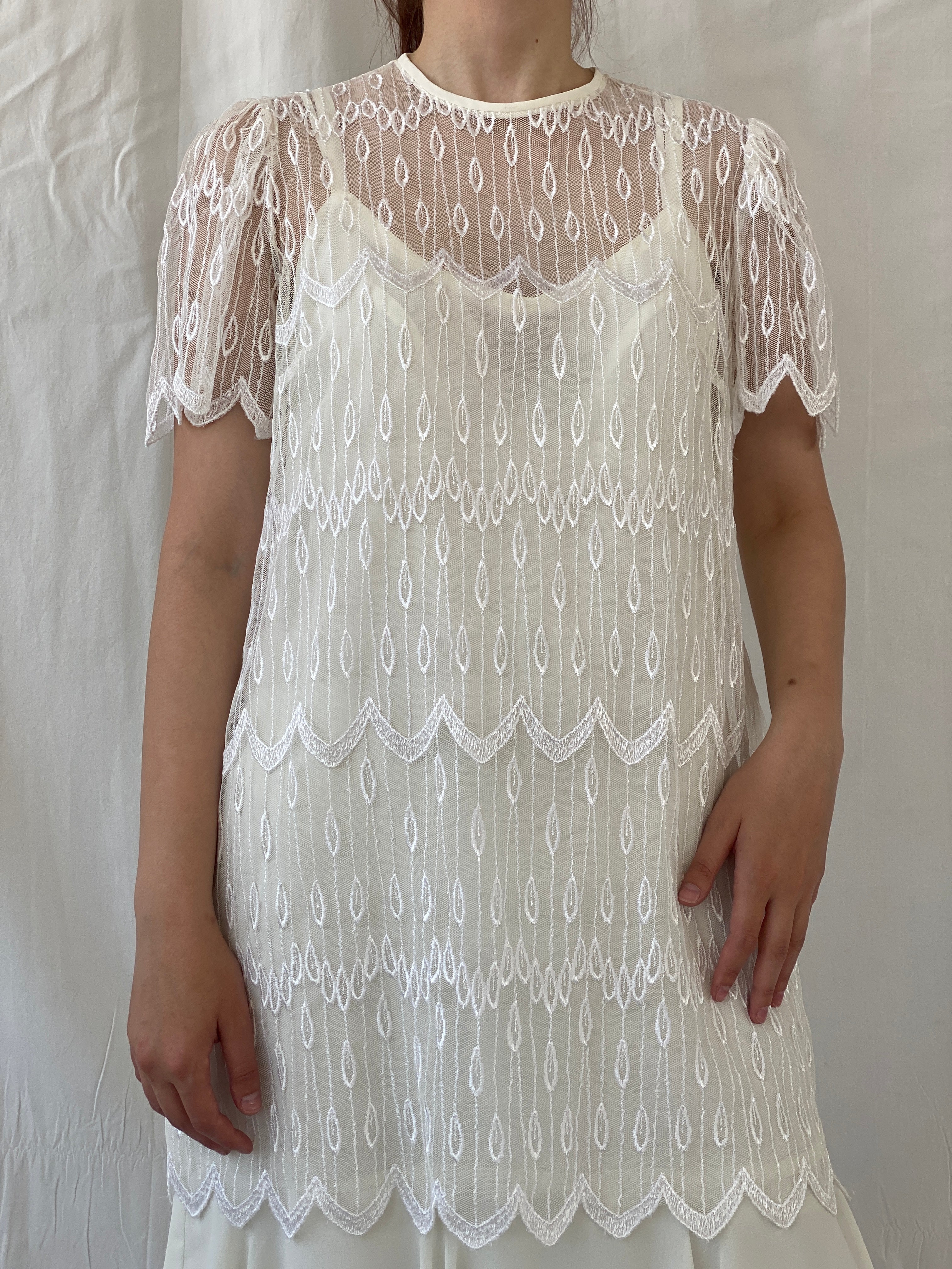 Vintage 70s/80s Gina Bacconi White Lace Gatsby Wedding Dress - XL